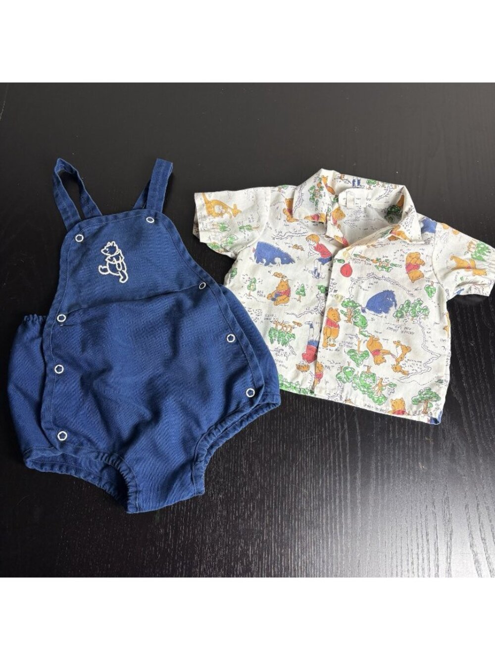 Vintage 80s Sears Winnie the Pooh Baby Boy Size L Romper & Shirt Set READ